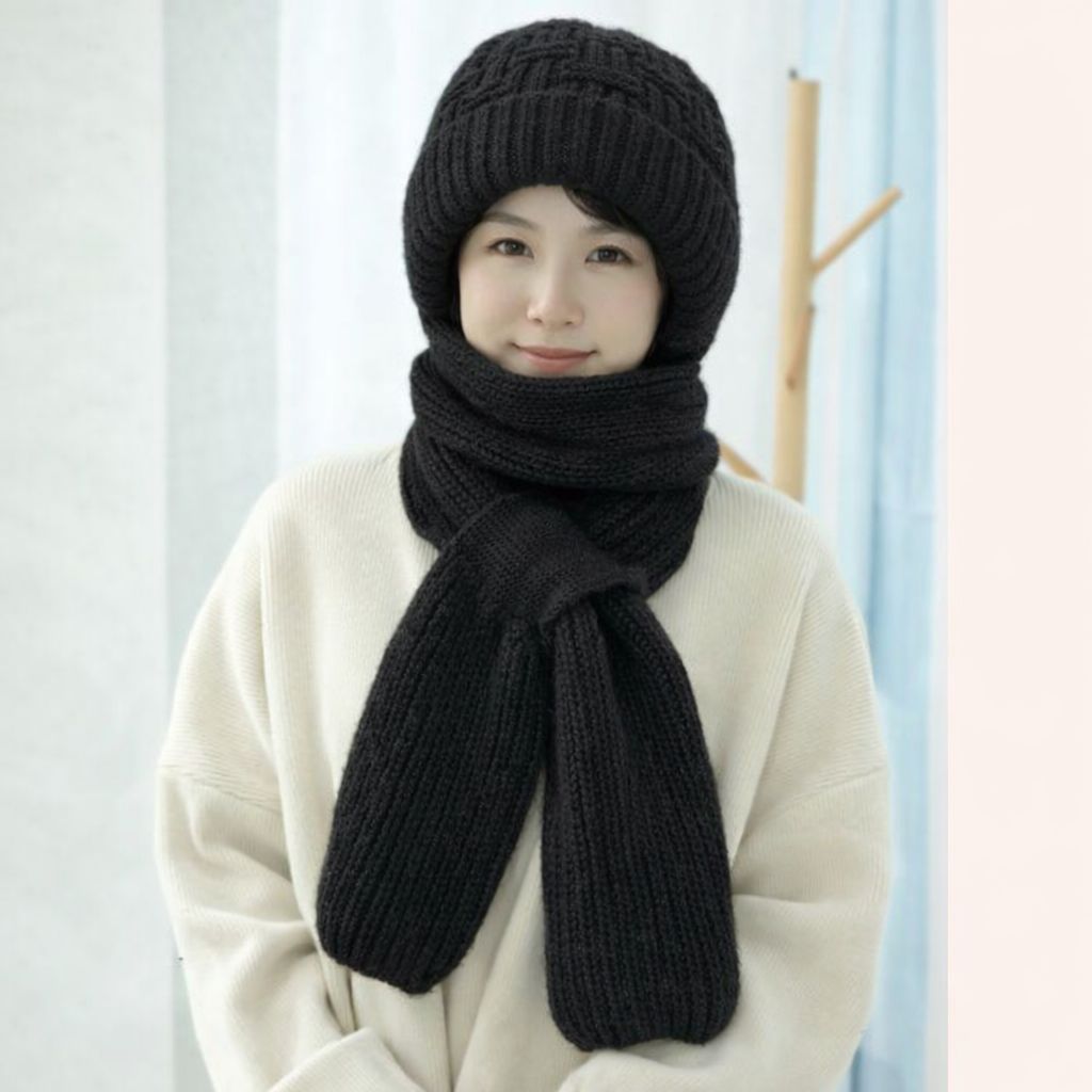 Winter Scarf Cap - কালো (black)