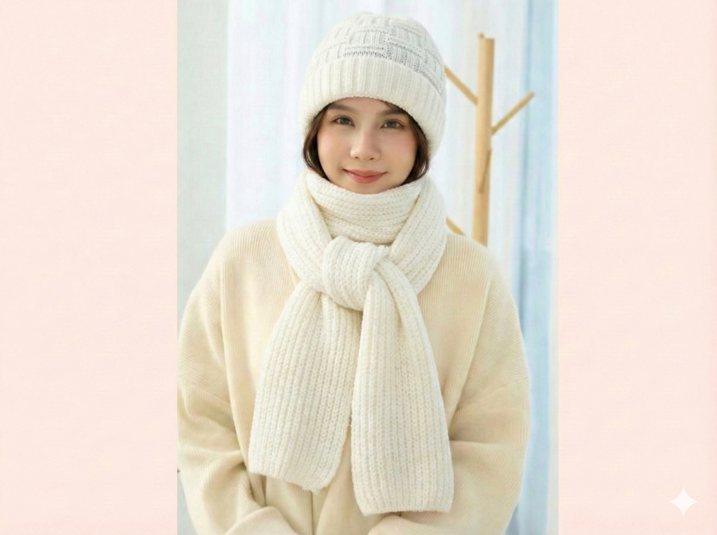 Winter Scarf Cap - সাদা